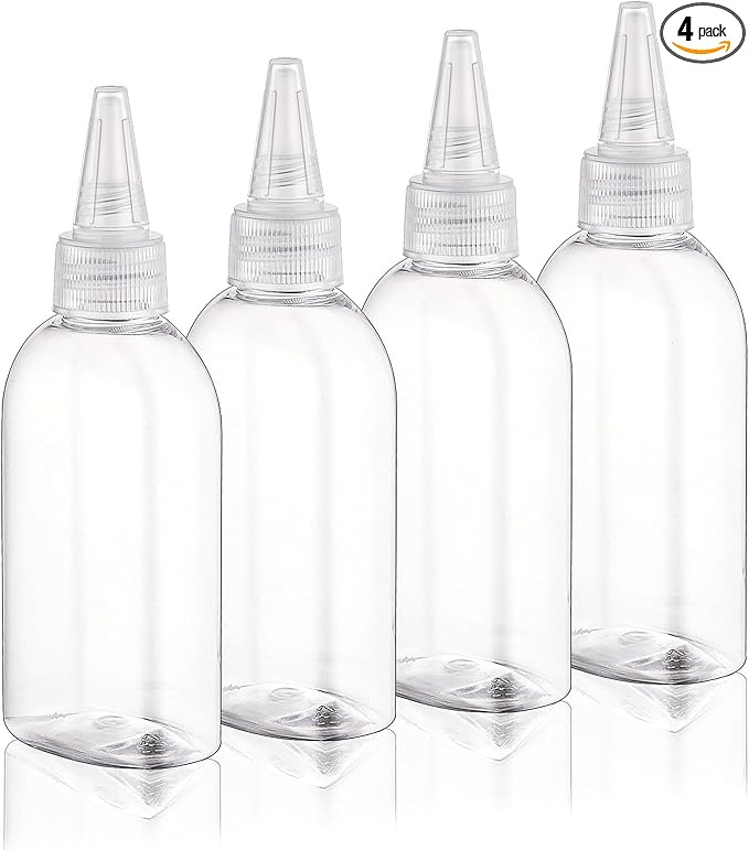 Cosywell Paint Bottles 4Pack 100ml/3.4oz Empty Squeeze Bottles Leak-Proof Refillable Plastic Hair Color Applicator Bottle Paint Storage Containers for Paint Art Crafts Shampoo Liquids(Clear)