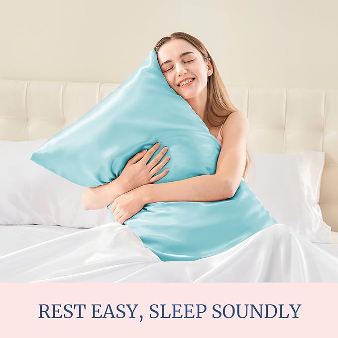 BEDELITE Satin Pillowcase for Hair and Skin, Super Soft and Cooling Similar to Silk Pillow Cases 2 Pack with Envelope Closure, Gift for Women Men(20"x26" Standard Size, Blue)