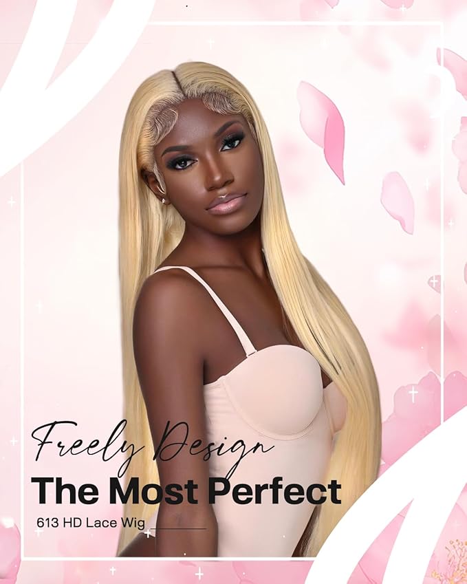 613 13x6 Lace Front Wig Human Hair Straight Blonde Wig Human Hair 613 HD Lace Frontal Wigs 180 Density No Synthetic Blend No Tangle No Shedding Triple Lifespan 3X 100% Real Human Hair 24 Inch