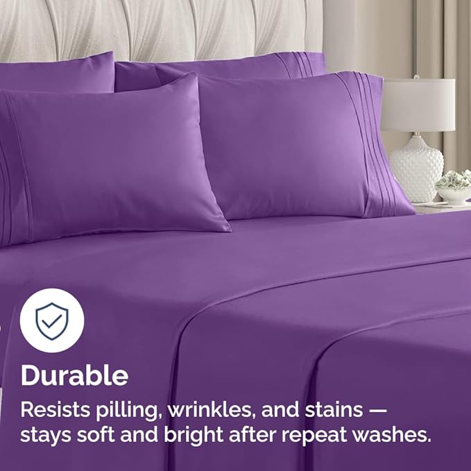 King Pillow Cases Set of 6 - Ultra Soft Hotel Quality Pillowcase Covers - Comfy & Wrinkle Free - Shrink, Stain and Fade Resistant - Easy-Care, Machine Washable Pillow Protectors - 6 Piece Set - Purple