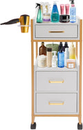 Beauty Salon Tool Organizer, Salon Trolley with Lockable Wheels Barber Cart, Make-Up Organizer Beauty Equipment Storage Trolley with Hair Dryer Rack for Spa, Barber Store, Beauty Salon (Gold, White)