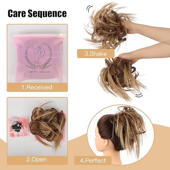 HMD Tousled Updo Messy Bun Hairpiece Hair Extension Ponytail with Elastic Rubber Band Updo Ponytail Hairpiece Synthetic Hair Extensions Scrunchies Ponytail Hairpieces for Women