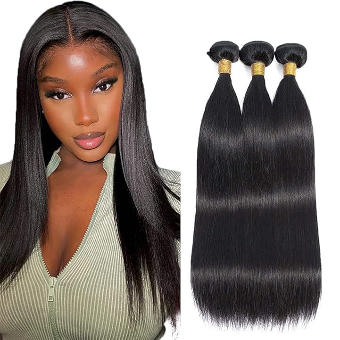 Human Hair Bundles Natural Black Straight Bundles 20 22 24 Inch Brazilian Virgin Remy Hair Extensions Niegmeag Double Weft Color 1B Straight Bundle Hair Weave 300g