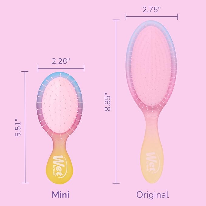 Wet Brush Mini Detangler Hair Brush for Gentle Knot Removal, Compact Travel Size, Soft Bristles for Pain-Free Detangling, Less Breakage, Works on All Hair Types, Limited Edition, Electric Sky Pink