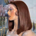 Short Bob Wig Human Hair Straight 4x4 HD Transparent Lace Front Wigs 100 Percent Real Human Hair Chocolate Brown Bob Wig for Women Pre Plucked 180% Density Brown Color 12 Inch