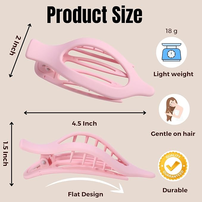 8 Pack Pastel Pink Flat Hair Clips – Cute Matte Gradient Claw Clips for Girls & Women, Strong Hold No-Slip Barrettes for Thick or Thin Hair, Aesthetic Soft Girl Style Accessories