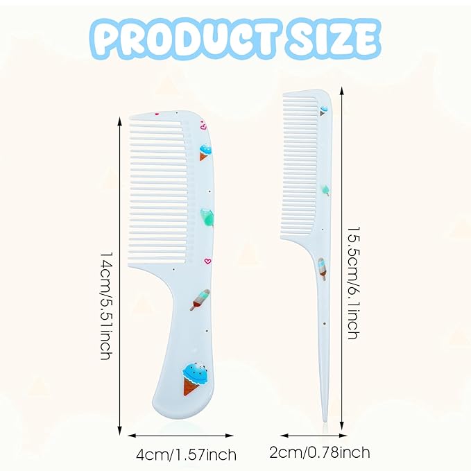 Toddler Comb Set, Small Cute Fine Tooth Baby Comb & Rat Tail Comb for Hair Styling, Blue Mini Toddler Hair Comb Plastic Parting Combs, Anti-Static Hairdressing Comb for Baby Girl Wet Dry Hair (2Pcs)