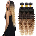 28 30 32 Inch Ombre Blonde Deep Wave Bundles Human Hair T1B427 Bundles Niegmeag Virgin Remy Hair Extensions 3 Tone Brown and Blonde Bundle Hair Weave