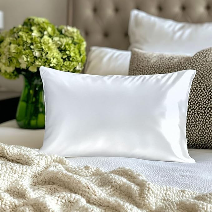 Silky Smooth Satin Zipper Bed Pillowcases Cooling,Anti-Frizz,and Gental on Skin Pack of 2 (White, Queen (20x30))