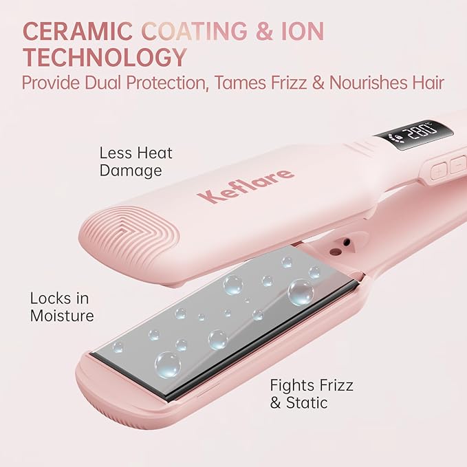1.7-inch Hair Straightener, Fast-Heating Flat Iron with 7 Adjustable Temperature Settings and Dual Voltage Auto-Adjustment, Suitable for Home and Global Travel
