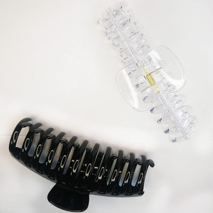 Jumbo 5.5 Inches Hair Clips for Extra Thick Hair - Long Butterfly Hair Accessories for Women, 2 Counts (Black and Clear)