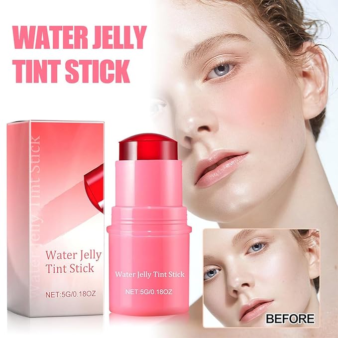 Milk Cooling Water Jelly Tint Blush Stick Face Makeup, Sheer Lip & Cheek Stain, Buildable Watercolor Finish,Vegan, Cruelty Free - 0.18 fl oz (RED)