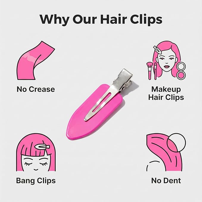 No Crease Hair Clips Makeup Pin Curl Clip Bulk 40Pcs Multicolor No Bend Dent Bang Creaseless Hair Clips for Makeup Application Bangs Hairpin Setting Pins Clip for Women Styling (Pink)