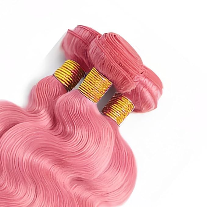 Pink Human Hair Bundles Light Pink Body Wave Bundle Niegmeag Double Weft Brazilian Virgin Soft and Skily Remy Hair 3 Bundles 24 26 28 Inch