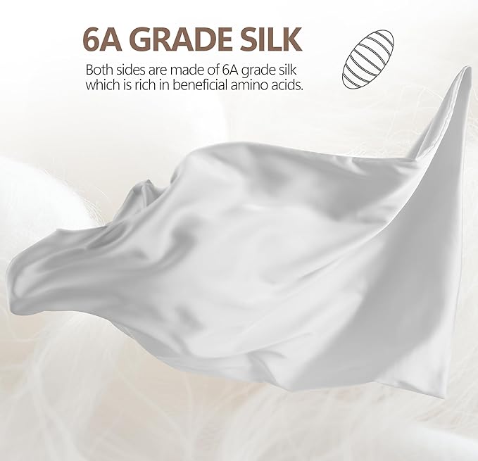 Set of 2 100% Mulberry Silk Pillow Cases - 6A Luxury Silk Pillowcase for Hair and Skin – Anti-Wrinkle, Cooling & Smooth, Hidden Zipper – 2 Pack White Silk Pillow Cases (White, Standard)