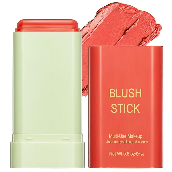 Multi-Use Makeup Blush Stick,Beauty Solid Moisturizer Stick,Waterproof Natural Nude Makeup,Tinted Solid Moisturizer Stick for Eyes Lips Cheek(3#coral orange)