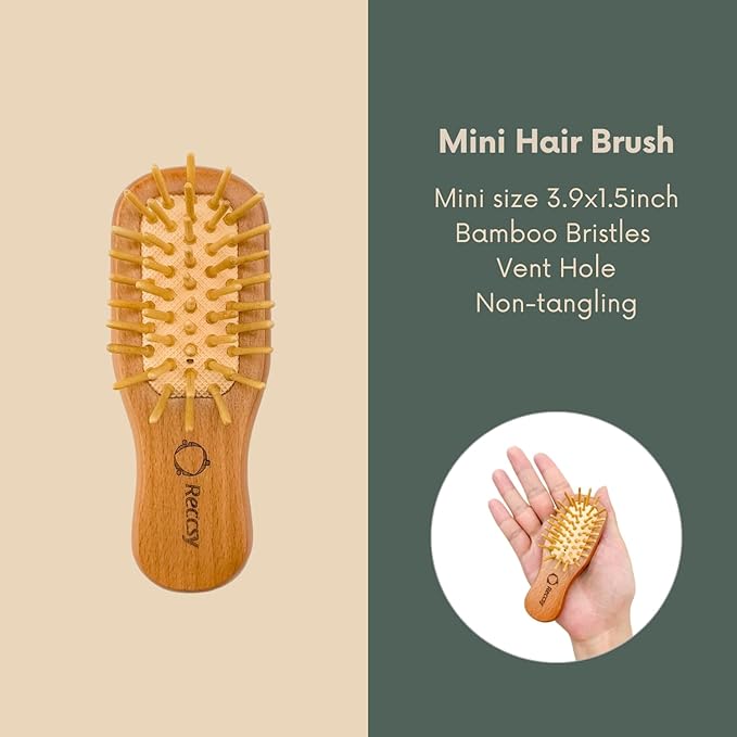 Boar Bristle Hair Brush Set For Women-100% Natural Boar Bristle Brush+Small Travel HairBrush+Bamboo Wide Tooth Comb For Fine And Thin Hair Smoothing Massaging Detangling. Restore Shine And Texture.