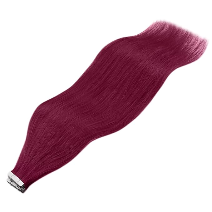 YoungSee Tape in Hair Extensions Magenta Human Hair Tape in Extensions Rosein 16 Inch Tape Ins Human Hair Extension Colored 10pcs 25g for Cosplay