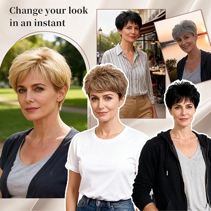 Short Hair Topper for Thinning Hair 4 Inch Short Pixie Cut Toppers Pieces Natural Curly Synthetic Wiglets Hairpieces (Brown mix Natural Blonde, 4 inch)