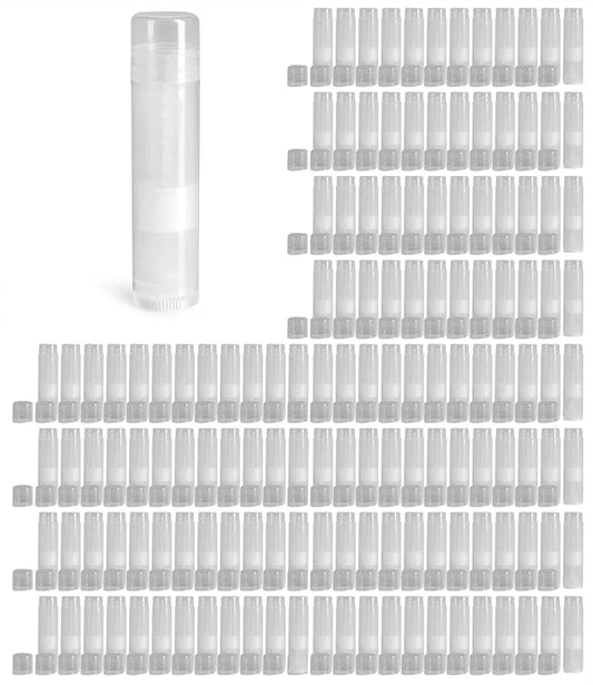 144 Natural Plastic Empty Lip Balm Tubes with Natural Friction Fit Caps by SKS Bottle & Packaging, 0.15 oz tubes - Bulk Lip Balm Containers for DIY Lip Care, Lip Balm Making, and Lip Balm Crafting