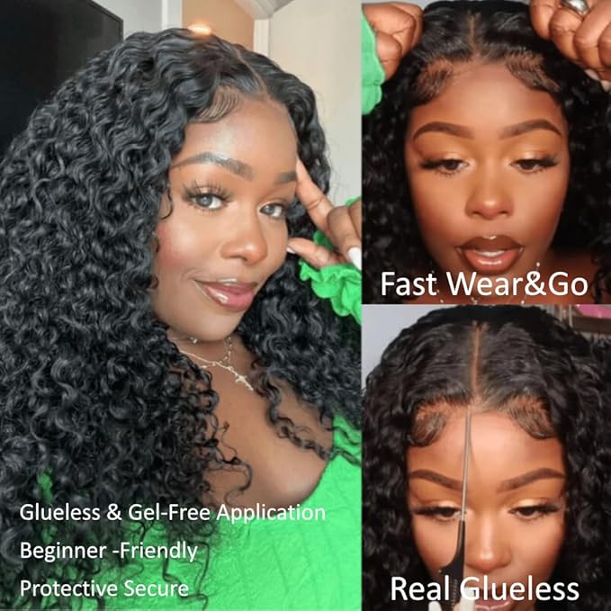 Julia Hair Bye Bye Knots Glueless Wig Curly Pre Cut Lace Front Wigs Human Hair for Women 12A Upgrade 7x5 Lace Closure Wig Pre Plucked with Pre Bleached Knots Put on and Go Natural Color 20 Inch