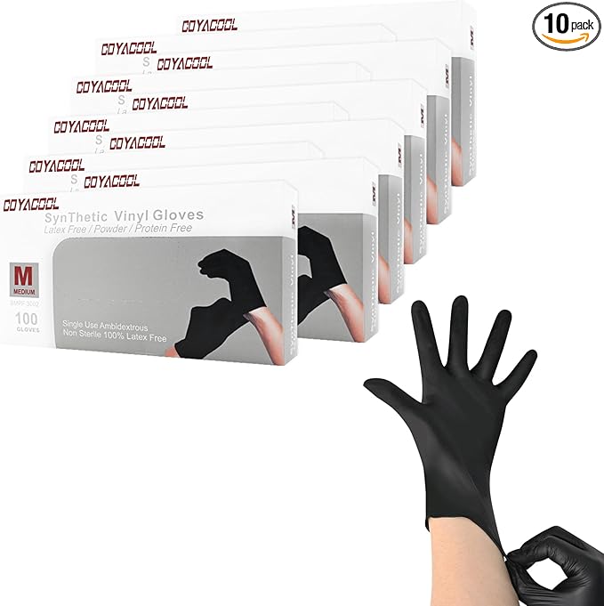 Disposable Gloves Medium, Nitrile and Vinyl Blend Latex Free Gloves, 4 Mil,1000 Pc. Food Grade Glove for Cleaning, Food Prep, Hair Dye, Tattoo, Black