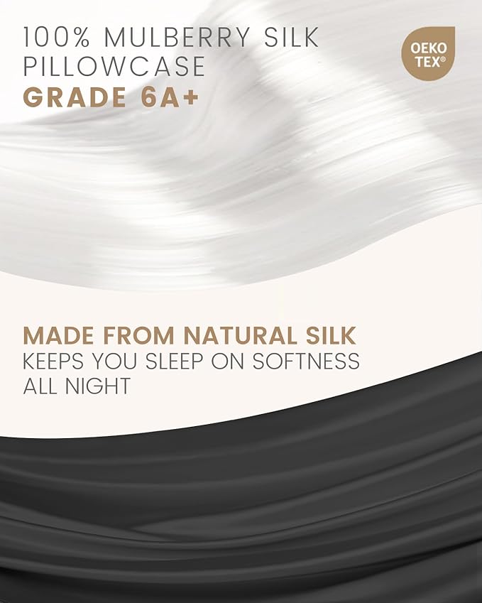 THXSILK Set of 2 Silk Pillowcase for Hair and Skin, 100% Mulberry Silk Bed Pillowcase Ultra-Soft, Hypoallergenic Soft Breathable Silk Pillow Case with Hidden Zipper, Body Size 20"x54", Black