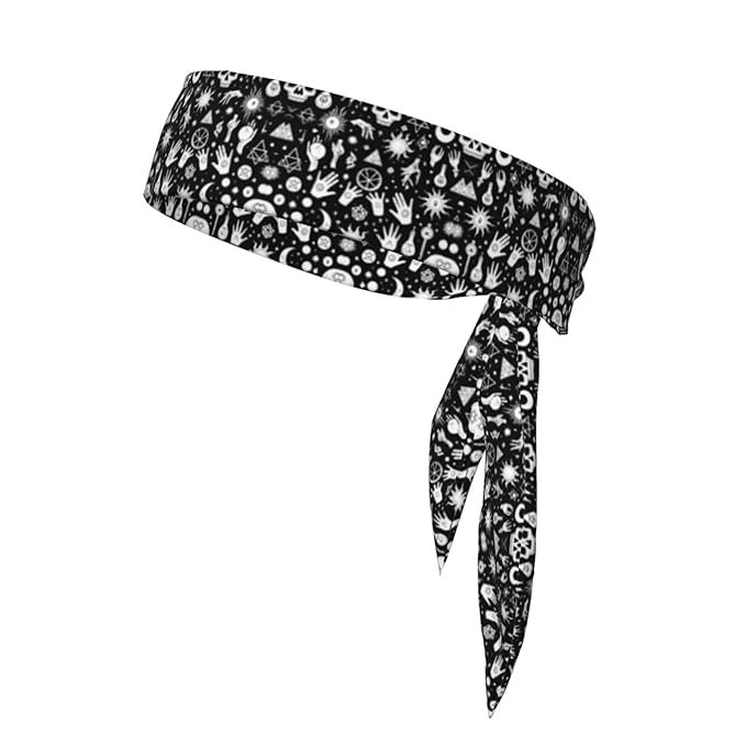 Men's Women Sports Sweatband, Multi Style Long Head Ribbon for Running Fitness Spa, Cool Halloween Goth Gothic Raven Crow Skull Sun Moon Tattoos Headwear Head Accessories
