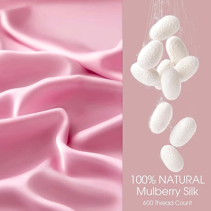 100% Silk Pillowcase for Hair and Skin Toddler Size 2 Pack Mulberry Silk Pillow Case 13 x 18 Inches Highest 6A Silk Kids/Travel Pillow Cover Soft Breathable Cooling with Hidden Zipper, Pink