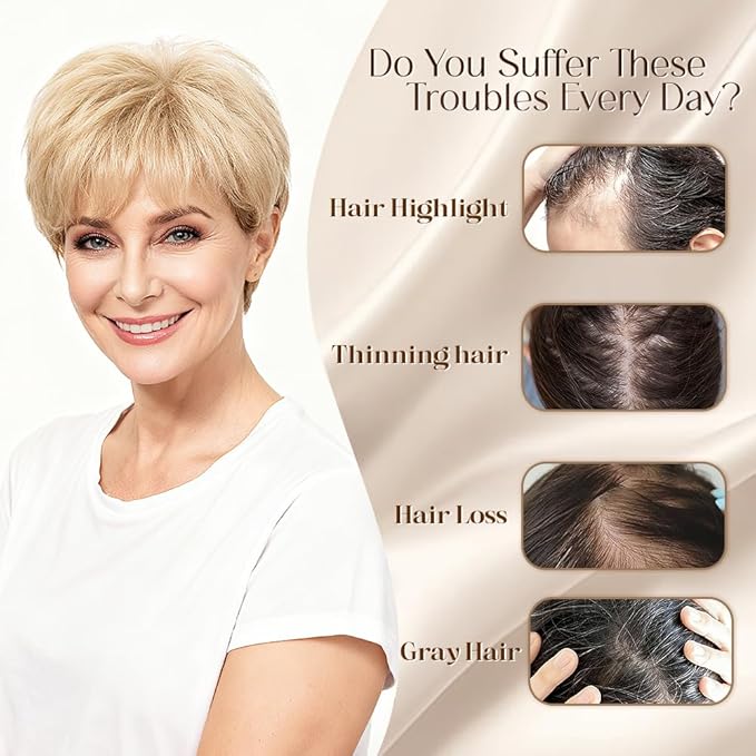 Short Hair Topper for Thinning Hair 4 Inch Short Pixie Cut Toppers Pieces Natural Curly Synthetic Black Wiglets Hairpieces (Golden Blonde, 4 inch)