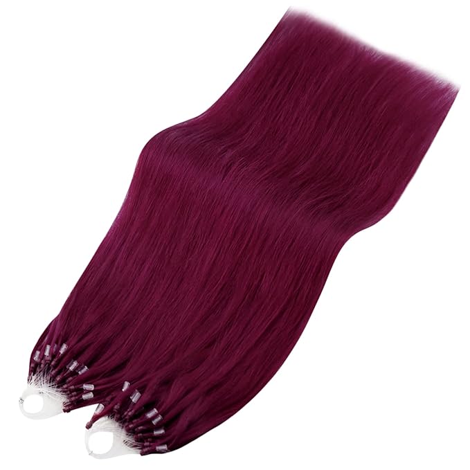 YoungSee Micro Bead Hair Extensions Human Hair Magenta Microlink Hair Extensions 24 Inch Micro Loop Hair Extension Real Human Hair Rosein 50s/50g for Party