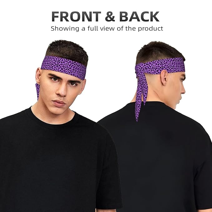 Men Women Fashion Sports Sweat Bands Hand Decor for Running Fitness Shower, Long Multi Style Purple Cheetah Leopard Print Head Ribbon Headwear