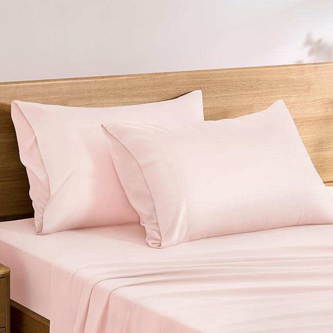 TOSMO Luxury Pillow Case Set of 2 - Cooling Viscose Derived from Bamboo - Oeko-TEX, Breathabl Silky Soft Pillow Cases with Envelope Closure (Queen / 20x30, Pale Pink)