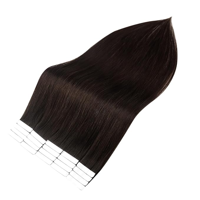 Full Shine Brown Tape in Hair Extensions Human Hair 12 Inch Short Soft Hair Extensions Tape in Color 2 Darkest Brown Double Sided Tape in Extensions Remy Human Hair for Women Add Volume 30G 20Pcs