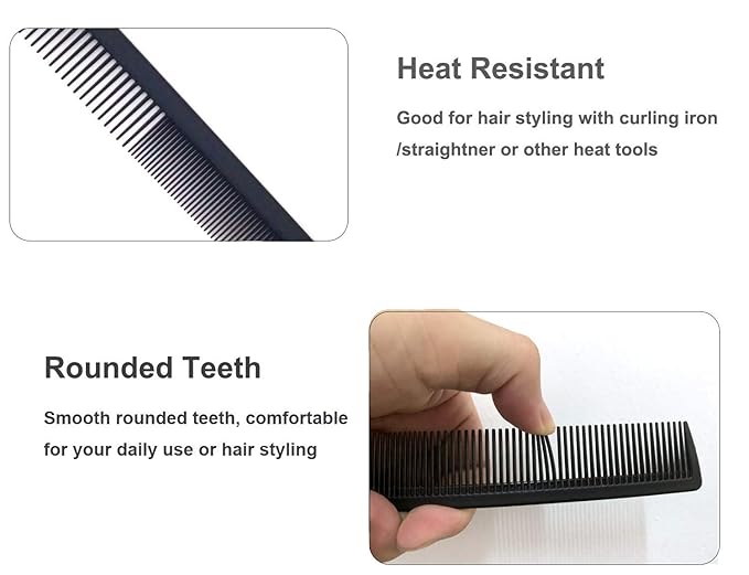 3 Pack Carbon Fiber Cutting Comb - Professional 8.15' Styling Comb for All Hair Types, Fine and Wide Tooth