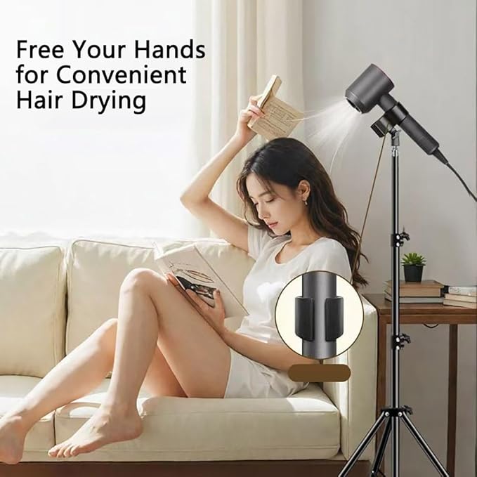 Hair Dryer Stand Holder Hands Free Adjustable Blow Dryer Stand with Universal Clamp Clip Sturdy Base