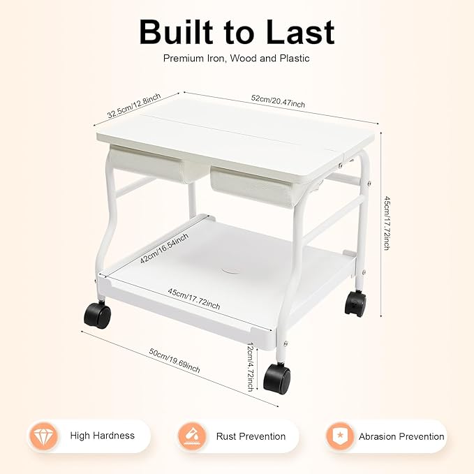 Beauty Salon Nail or Foot Bath Spa, 2Tier Portable Esthetician Trolley Cart Pedicure Manicure Funiture Massage Table Salon Supplies with 4 Wheels for Foot Rest, Hair Salons, Home (White)