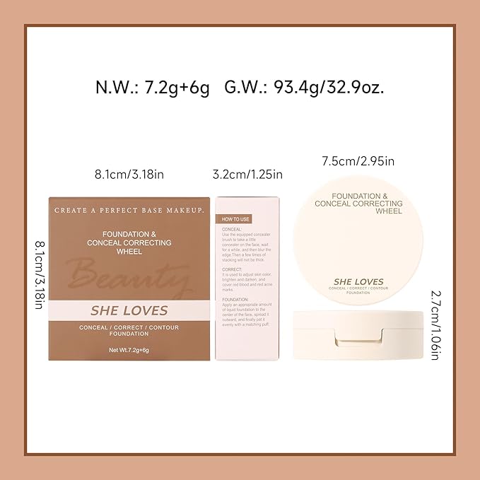 Foundation Concealer Palette with Makeup Sponges & Applicator, 11 Pcs Foundation Powder Concealers Eye shadows Blush Makeup Brushes, 2 in 1 Compact Contouring Duo Layer Plate, Pearl White