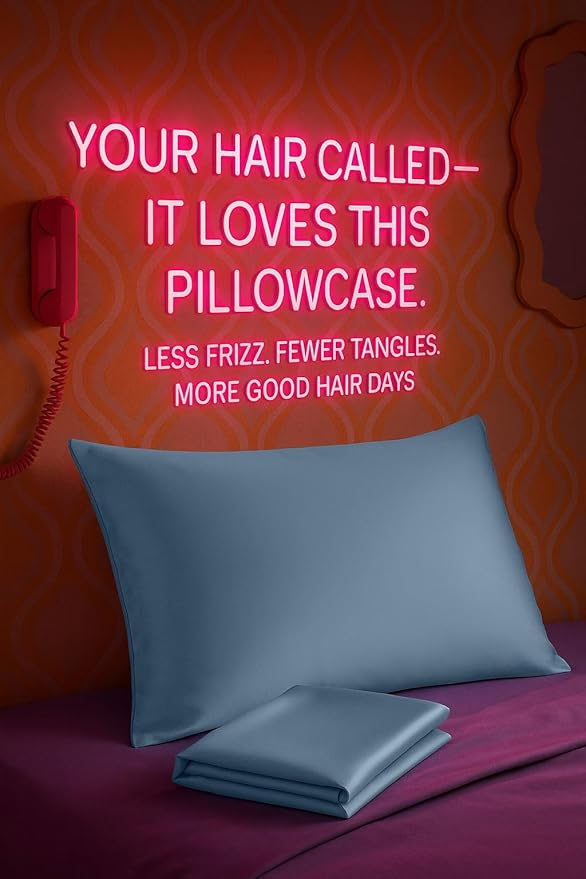 BLISSFORD Satin Pillowcase with Zipper, for Hair and Skin Care, Feels Soft and Cool Like a Silk Pillowcase, Satin Pillow Cases 2 Pack, Slik Pillow Cover, Slate Blue - Queen Size, Set of 2