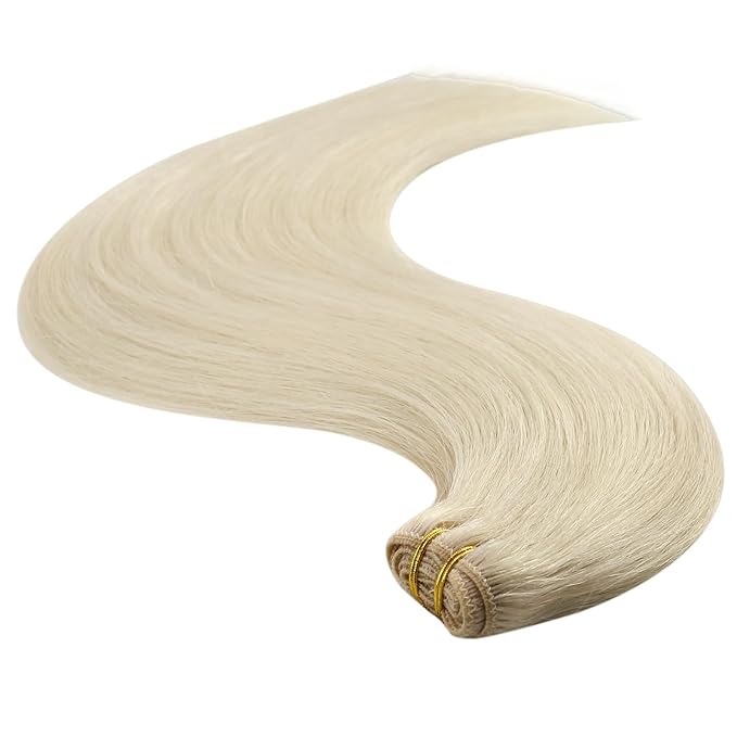 YoungSee Human Hair Weft Extensions Blonde Sew in Hair Extensions Real Human Hair Platinum Blonde Soft and Silky Double Weft Human Hair Extensions 24Inch 100G