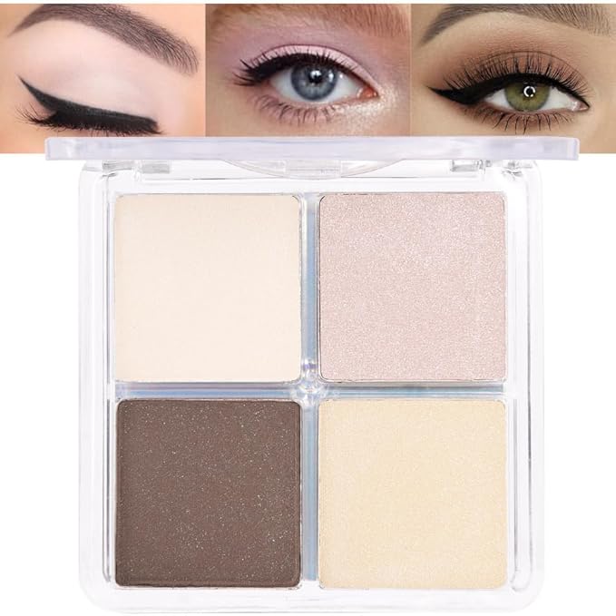 evpct Eyeshadow Quad Palette, Nude Champagne Cocoa Brown Beige Glitter Shimmer Metallic Matte High Pigment Eye shadow Palette Makeup for older Women, Smudge Proof Vegan Cruelty-free, Natural Nudes