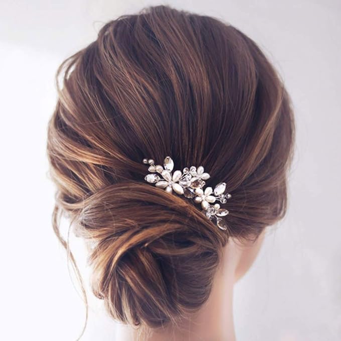 JAKAWIN Pearl Bride Wedding Hair Pins Silver Bridal Hair Piece Accessories Decorative Hair Clips for Women HP065 (Silver)