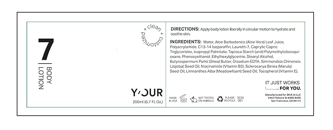Y’OUR Moisturizing Body Lotion: Daily Hydrating Moisturizer for Dry, Cracked Skin; Vegan, Natural & Organic Skincare with Shea Butter, Aloe Vera, Jojoba Oil & Vitamin E. Made in USA for Women & Men