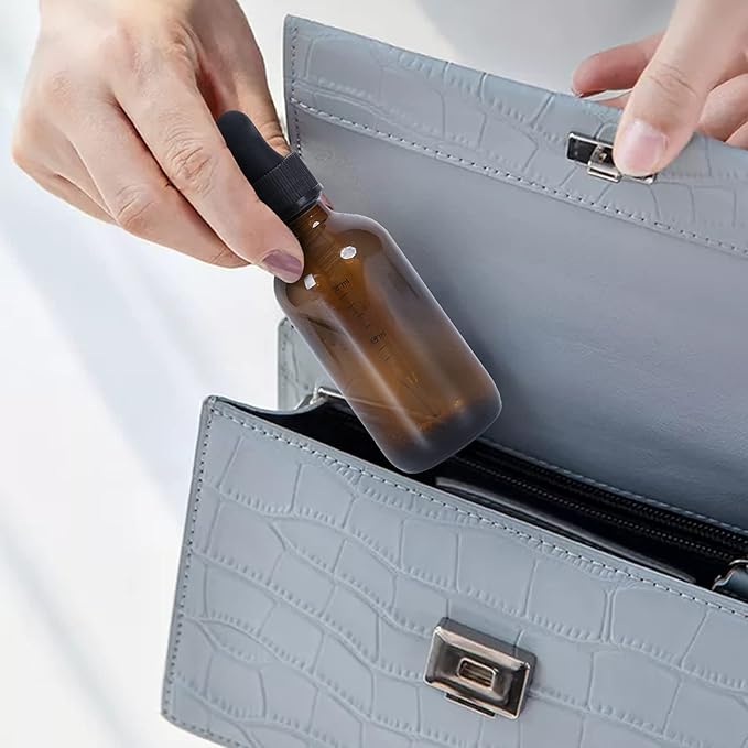 1 oz Dropper Bottle 48 Pack Amber Glass Boston Bottles 30ml with Eye Droppers Black Caps for Essential Oils, Perfume, Leak Proof Travel Bottles for Liquids