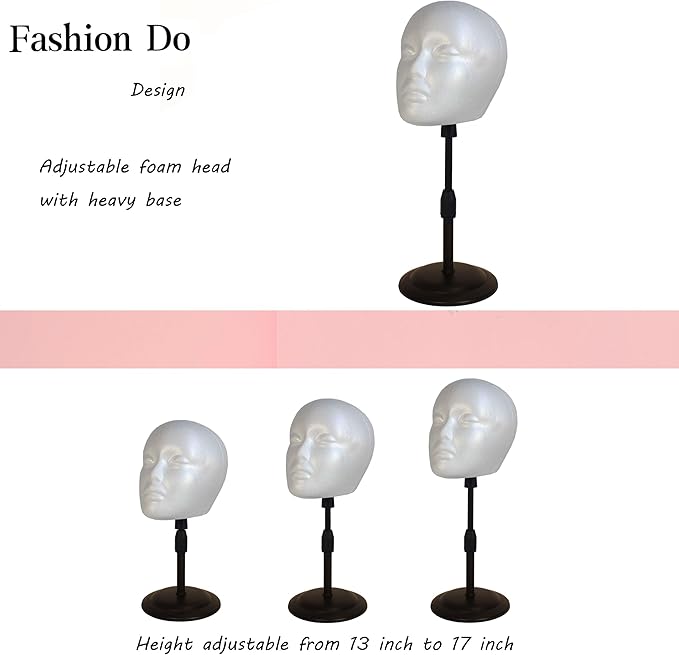 2 PACKS Adjustable wig or hat styrofoam mannequin head holder stand (13”to 17”)