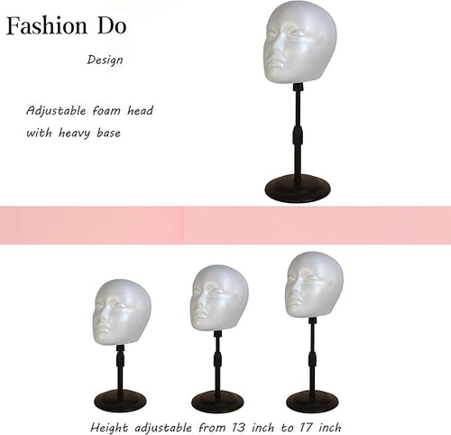 2 PACKS Adjustable wig or hat styrofoam mannequin head holder stand (13”to 17”)