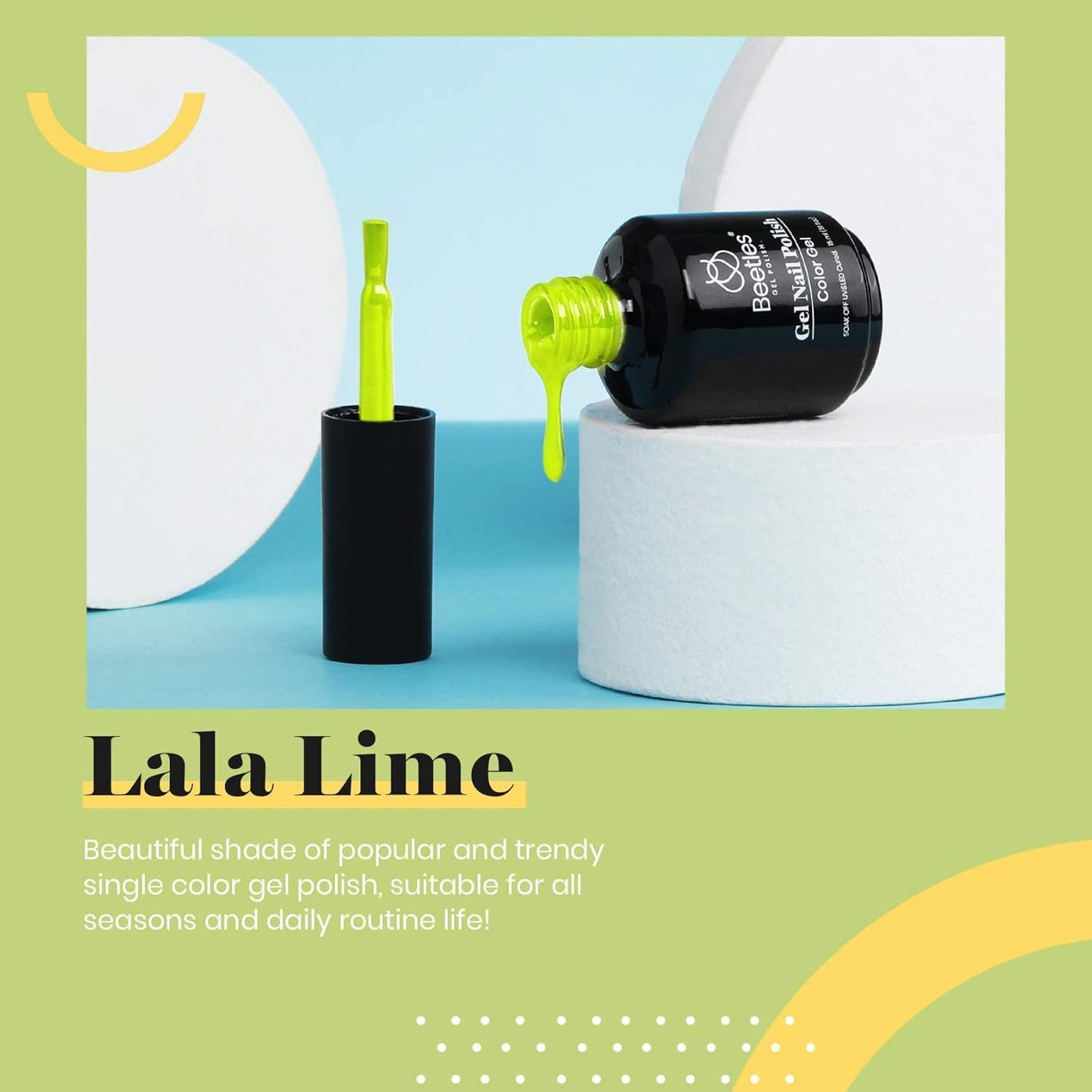 Beetles Neon Yellow Gel Nail Polish, Bright Yellow Lala Lime Color Neon Gel Polish Halloween Soak Off Uv Led Nail Lamp Gifts for Women -Size: 15 ml/Each