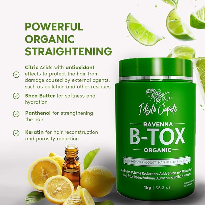 I Belli Capelli Ravenna B-tox Organic Hair Mask - Hair Conditioner with Brazilian Keratin, Argan Oil, and Panthenol - Nourishing, Hydrating, Smoothing Treatment - 1L, 2 Pack