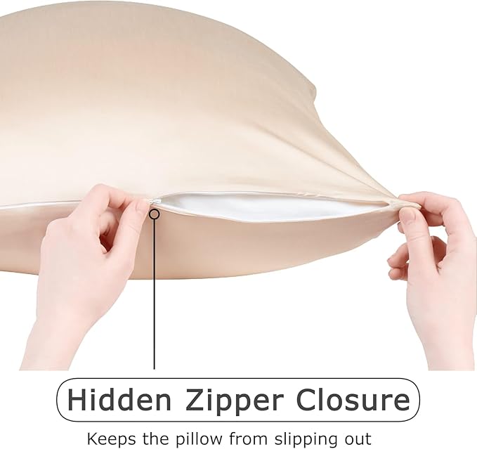 Anti Acne Pillowcase - Queen Size 20"x30" with Zipper, Premium 75% Viscose Derived from Bamboo, 25% Modal Blend, Beige, 1 Piece - Cooling Silky Satin Pillow Case - Oeko-TEX Certified