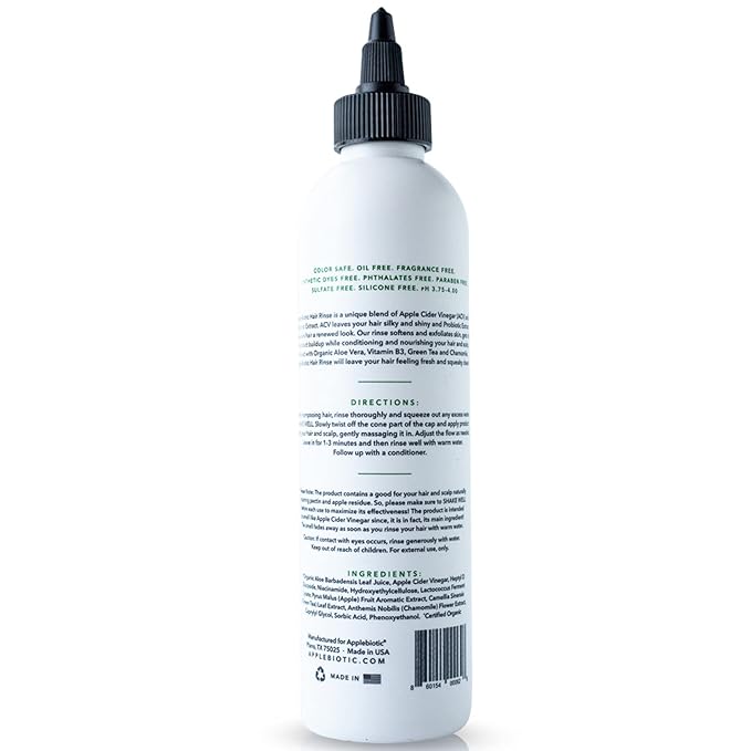 Apple Cider Vinegar Hair Rinse 3PK - Scalp Cleanser & Scalp Buildup Remover, Organic Aloe Vera, Probiotic Extract, Green Tea, Sulfate Free, Color Safe - Removes Product Buildup, Boosts Softness, Shine
